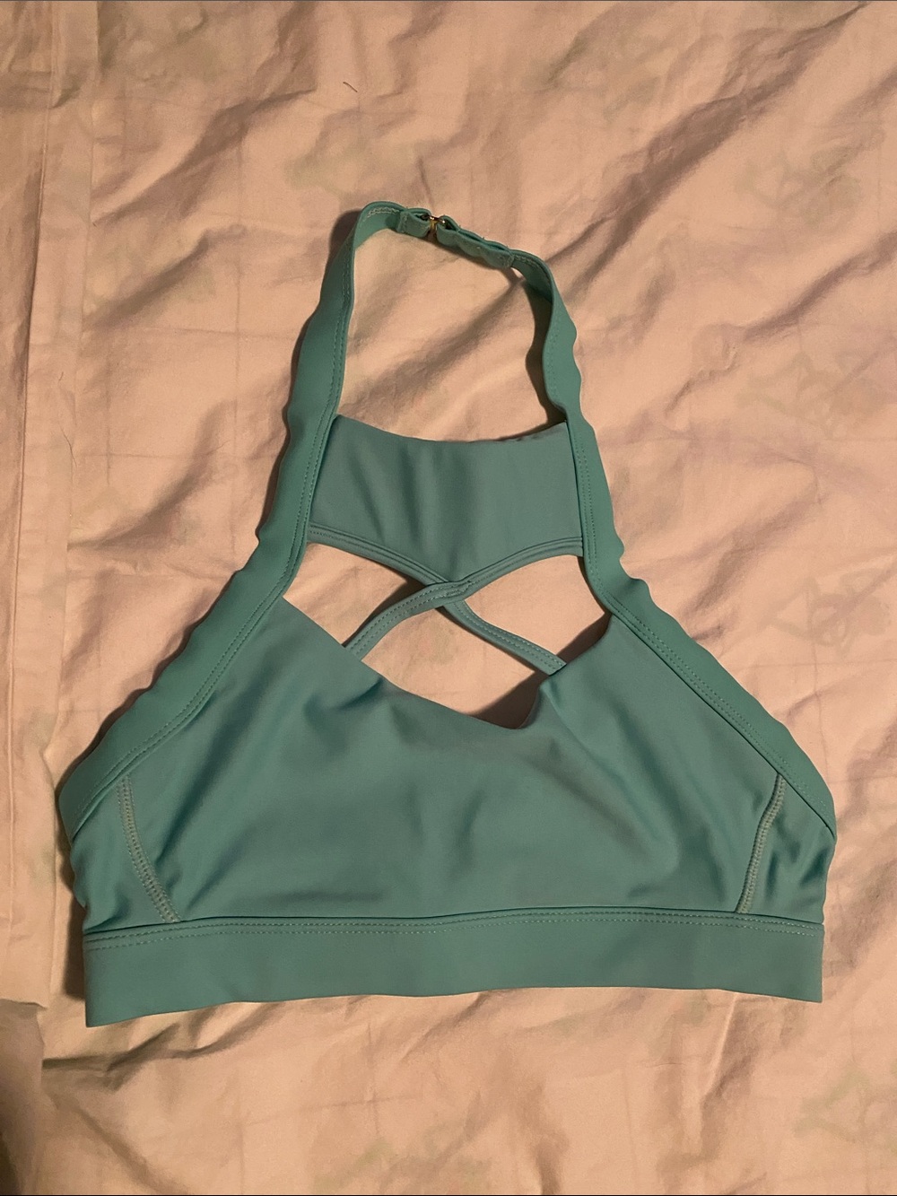 Chestee + Barbella Teal High-Neck Sports Bra with Strappy Back